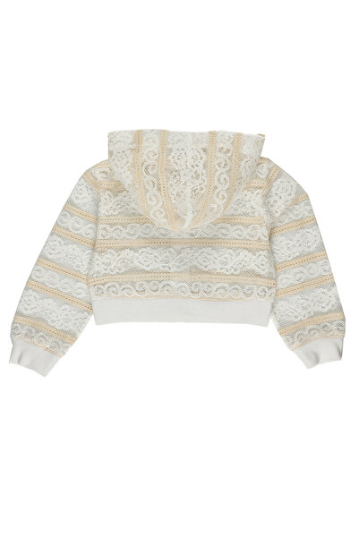 Panço Kız Beyaz Dokuma Kapüşonlu Ceket