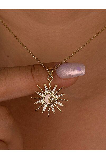 Furtek Aksesuar قلادة مينيماليست بتصميم الشمس من الفولاذ المطلي بالذهب هدية أ...