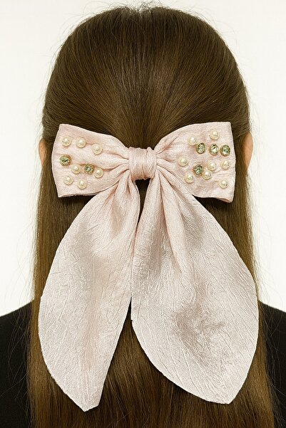 TAKIŞTIR Розова панделка с перли и камъни Автоматична закопчалка