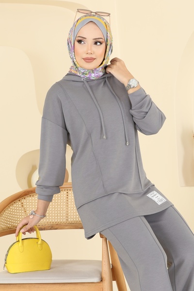 ModaMerve Kapşon Detaylı Modal Takım 2730SL432-MS Gri