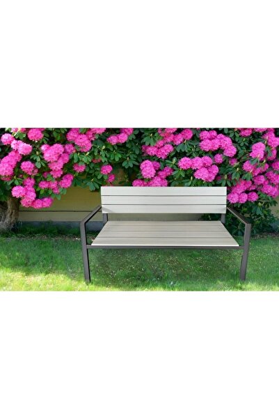 Chomik Garden Bench, Plastic Backrest, Steel Frame, Gray, 118x54x77 cm, Miruna