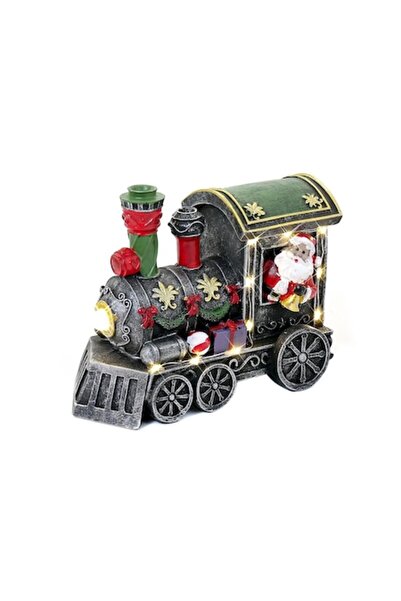 Magic Home Decorațiune de Crăciun, polirășină, Moș Crăciun într-o locomotivă decorată cu LED, 3xAA,