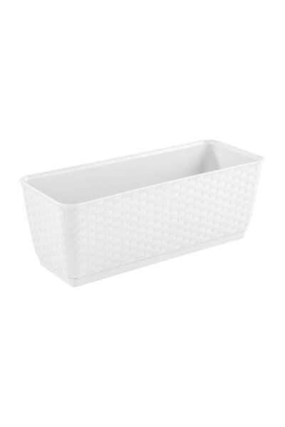 Prosperplast Jardinieră decorativă, Prosperplast, imitație de ratan, alb, 49,2x17,2x17,4 cm