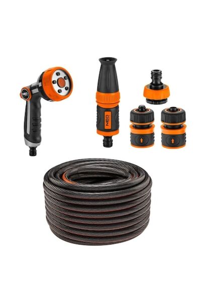 NEO Garden Hose, Anti-Kink, 6 Layers, 50 m, with Spray Gun and 4 Accessories, 1/2",