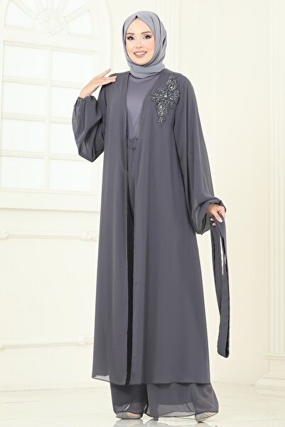 ModaMerve Güpür Detaylı İkili Takım 8113AB368-MS Gri