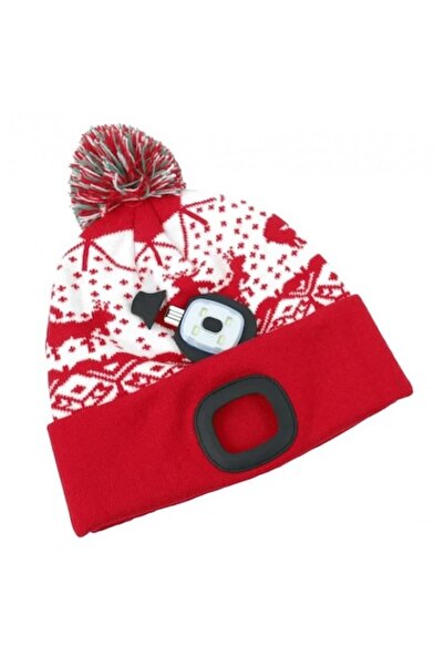 Strend Pro Căciulă cu lanternă frontală, model de Crăciun, roșie, USB, mărimea L