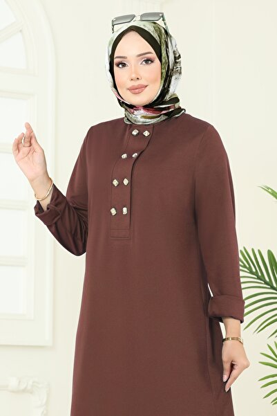 ModaMerve Yandan Yırtmaçlı Mira Takım 454DVL817-MS Kahve