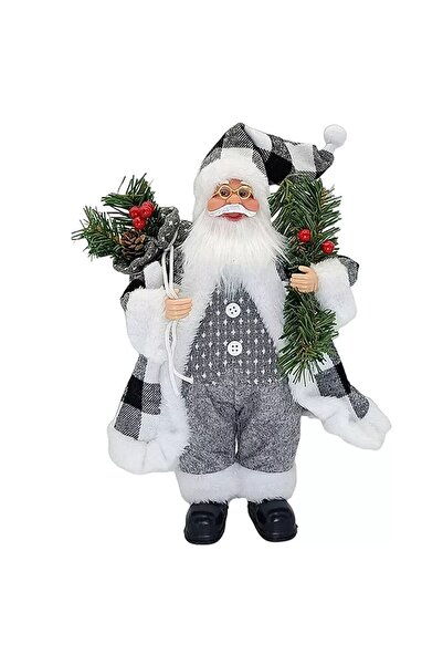 Flippy Figurină decorativă, Flippy, Moș Crăciun, 30 x 10 x 17 cm, Plastic+Textil, Alb/Gri
