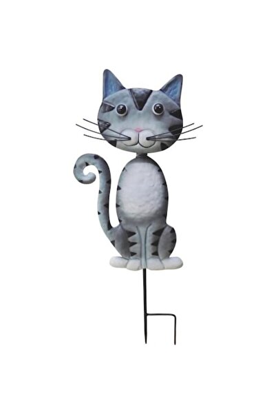 Magic Home Garden Decoration, MagicHome, Cat, with Stake, Metallic, Gray, 25.5x3.5x61 cm
