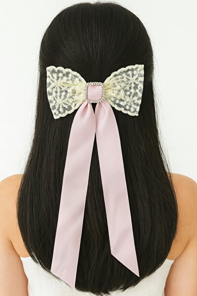 TAKIŞTIR مشبك تلقائي بتفاصيل حجرية وشريط باللون الوردي