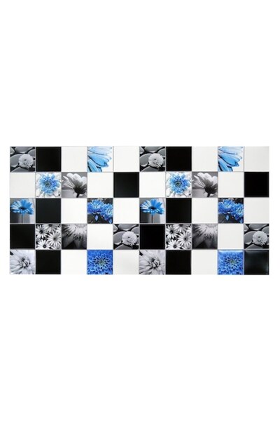 Artool Panou decorativ de perete, PVC, model floral, alb, negru și albastru, 96x48,5 cm