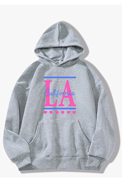 SUNFREE Popular Trend Los Angeles La Printed Grey Hooded Sweatshirt