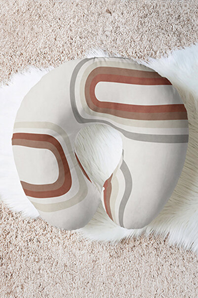 Evimde Bambaşka Pernă ergonomică pentru gât cu model retro Wave - Pernă de călătorie minimalistă bej maro