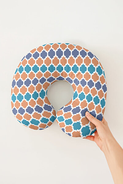 Evimde Bambaşka Moroccan Patterned Cotton Neck Pillow - Modern Geometric Oran...