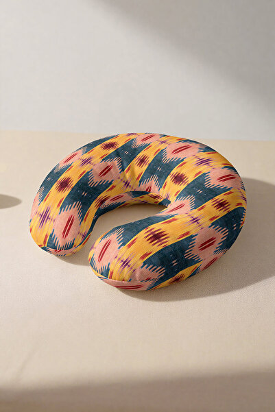 Evimde Bambaşka Ethnic Pattern Ergonomic Neck Pillow - Modern Geometric Yello...