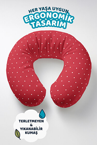 Evimde Bambaşka Crveni ergonomski jastuk za vrat Tačkasti dezen - Mekani putn...