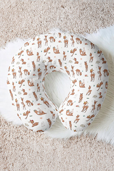 Evimde Bambaşka Pernă de gât din bumbac cu model de cerb drăguț - Pernă de că...