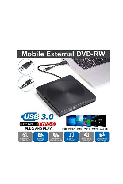 Generic محرك أقراص DVD/CD خارجي مزود بكابل Type-C لنقل البيانات بسرعة عالية
