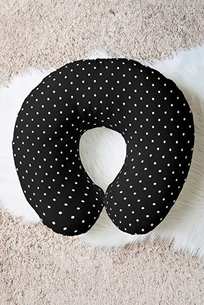 Evimde Bambaşka Pernă pentru gât cu model cu buline - Pernă moale de călătorie modernă, alb-negru