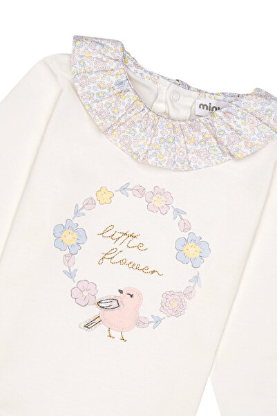 Miny Center Baby Girl Long Sleeve T-Shirt with Ruffle Detail on the Collar