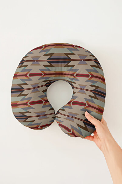 Evimde Bambaşka Pernă de gât din bumbac cu model etnic - Pernă de călătorie g...
