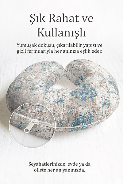 Evimde Bambaşka Vintage Sa deznom Pamuk lu jastuk za vrat - antikni plavi bež...