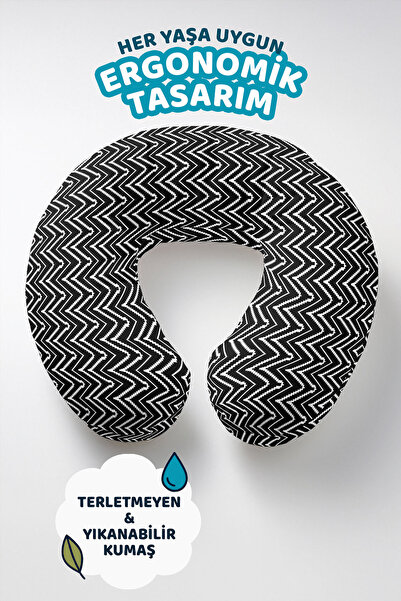 Evimde Bambaşka Cik-cak dezen Ergonomski jastuk za vrat - Moderni crno-beli m...