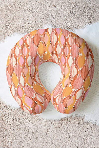 Evimde Bambaşka Ethnic Geometric Pattern Ergonomic Neck Pillow - Pastel Orang...