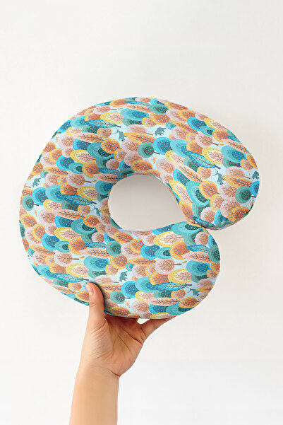 Evimde Bambaşka Colorful Forest Pattern Cotton Neck Pillow - Kids & Adults Na...