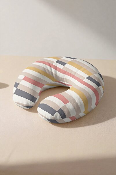 Evimde Bambaşka Colorful Modern Square Striped Neck Pillow - Pastel Yellow Gr...