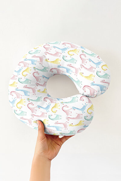 Evimde Bambaşka Pernă de gât din bumbac cu model de girafă drăguță de culoare pastel - Pernă de călătorie moale, galben mentă