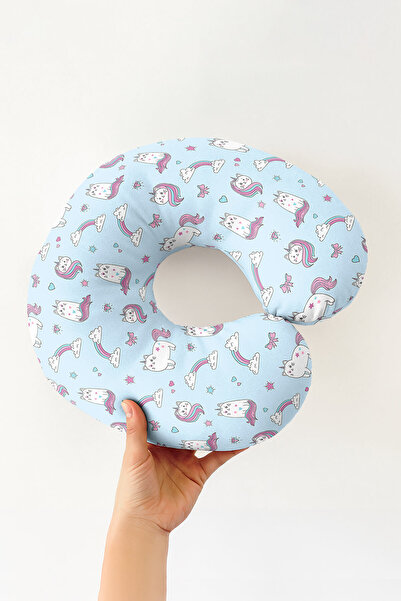 Evimde Bambaşka Pernă pentru gât din bumbac cu model unicorn - Pernă de călăt...