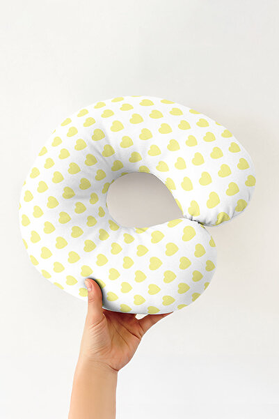 Evimde Bambaşka Pernă pentru gât din bumbac cu model de inimă galbenă - Pernă...