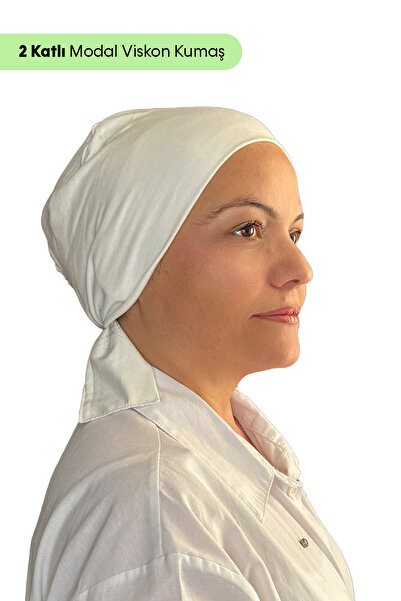 Çimen Butikk Hijab Bonnet Women's Seamless Modal Viscose – Ecru, Double Layer...