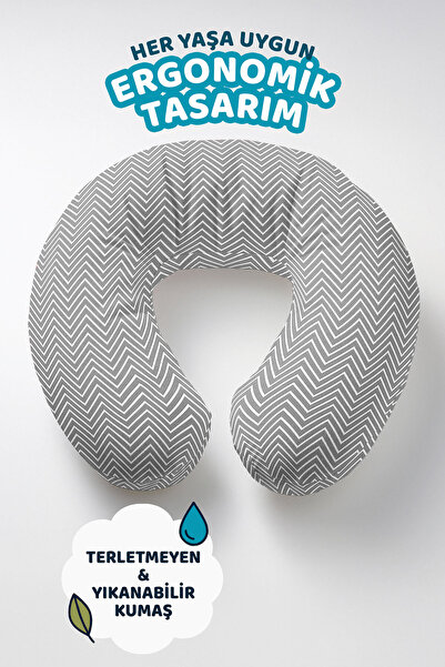 Evimde Bambaşka Zigzag Sa deznom Pamuk lu jastuk za vrat - moderni sivo-beli ...