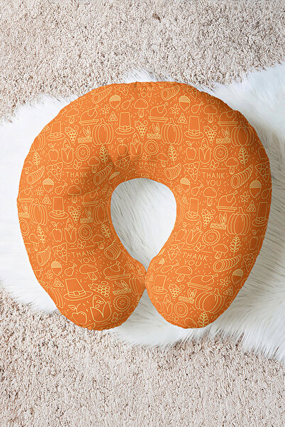 Evimde Bambaşka Autumn Themed Cotton Neck Pillow - Orange Adult Travel Pillow...