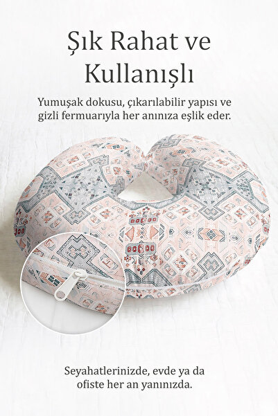 Evimde Bambaşka Etnički dezen Pamuk Pakovanje jastuka za vrat - pastelno sivi...