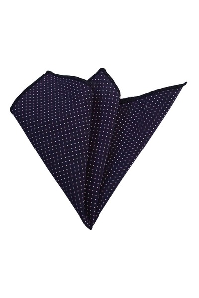 Exve Exclusive Navy Blue with Lilac Polka Dot Patterned Cotton Pocket Accessory Collar Handkerchief
