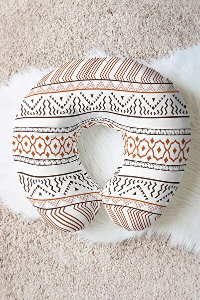 Evimde Bambaşka Ethnic Pattern Ergonomic Neck Pillow - Geometric Brown White ...