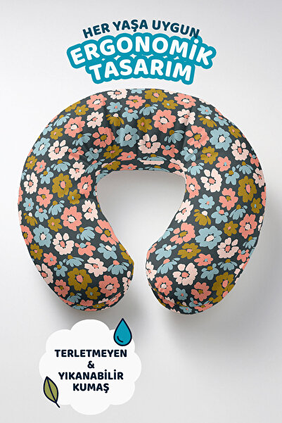 Evimde Bambaşka Šareni Cvetni dezen ergonomski jastuk za vrat - retro stil, r...