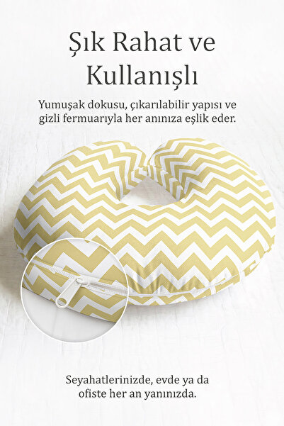 Evimde Bambaşka Zigzag Sa deznom jastuk za vrat - moderni žuto-beli Pamuk pak...