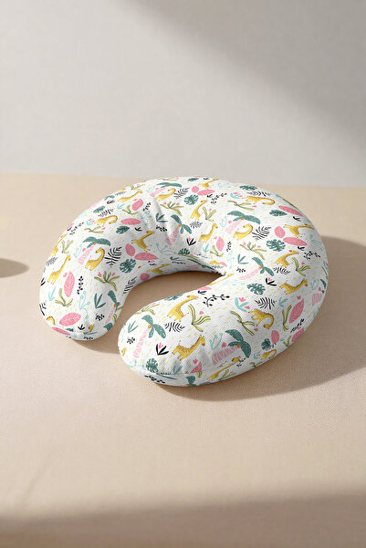 Evimde Bambaşka Pernă de gât din bumbac cu tematică de girafă drăguță - Pernă de călătorie pentru copii și adulți, galben pastel, roz