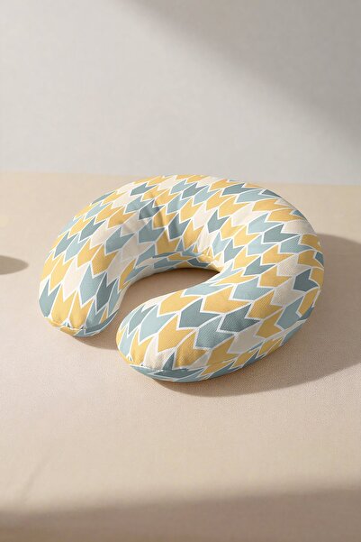Evimde Bambaşka Retro Zigzag Pattern Neck Pillow - Modern Yellow Blue Soft Tr...