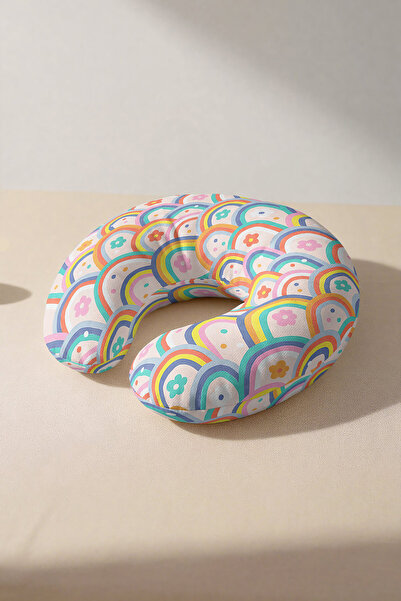 Evimde Bambaşka Pernă ergonomică pentru gât cu flori colorate - model retro c...