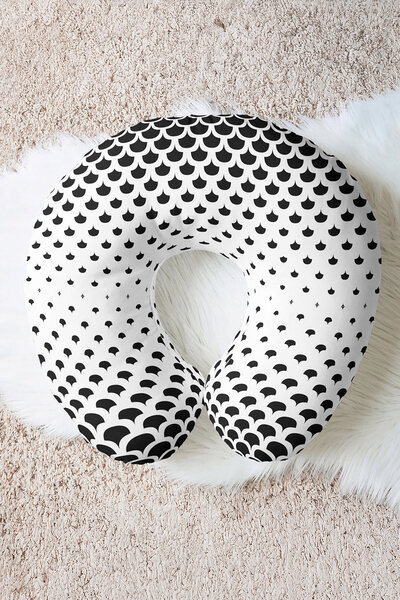 Evimde Bambaşka Black and White Modern Style Neck Pillow - Soft Black and Whi...