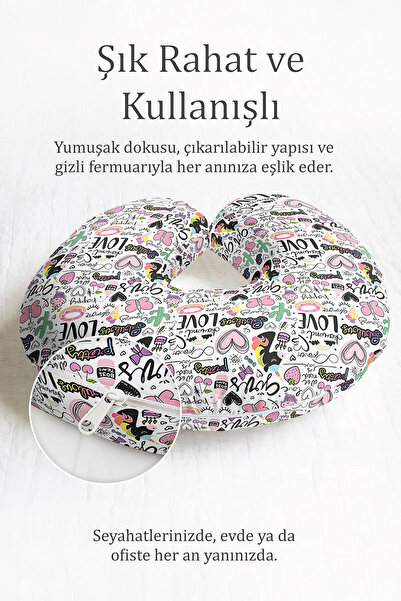 Evimde Bambaşka Jednorog srce Pamuk paket jastuka za vrat - šareni slatki roz...