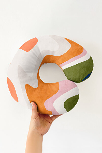 Evimde Bambaşka Pernă ergonomică pentru gât cu model retro Wave - Pernă de călătorie verde portocaliu pastel