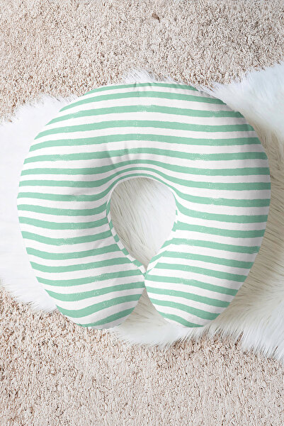 Evimde Bambaşka Pernă ergonomică pentru gât cu dungi verzi și albe - Pernă de...