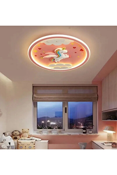 Fico Home Modern Tasarım Dimmer Özellikli Kumandalı 3 Renk Işıklı Unicorn Kız Çocuk Odası Avizesi Pembe