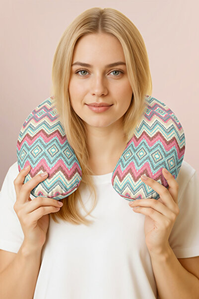 Evimde Bambaşka Ethnic Zigzag Pattern Ergonomic Neck Pillow - Geometric Mint ...